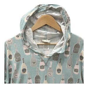 Munki Munki Night Shirt Hoodie Blue Size‎ Medium Champagne Bottle All Over Print